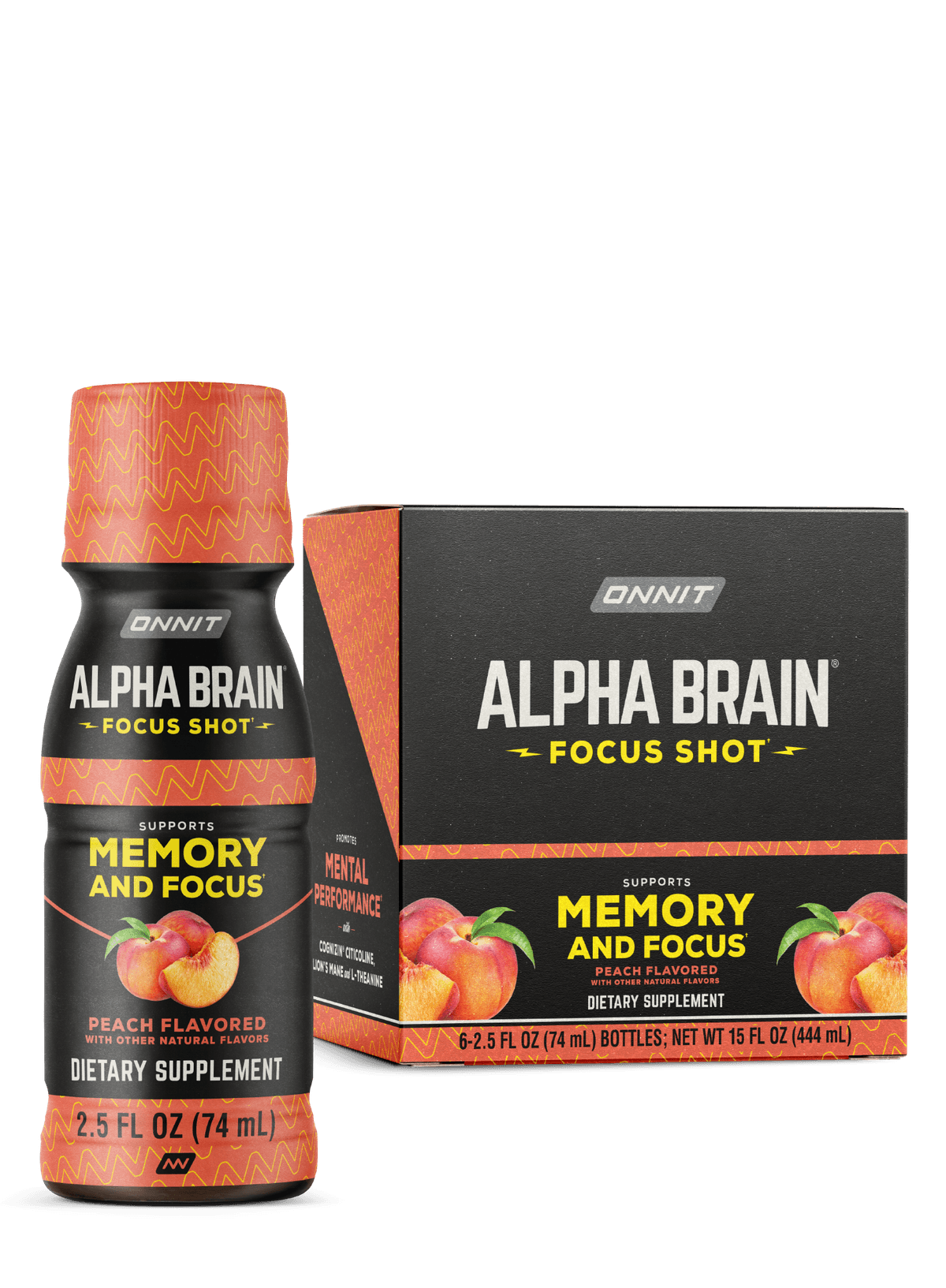Alpha BRAIN® Focus Shot - Peach (2.5 fl oz, 6 ct)