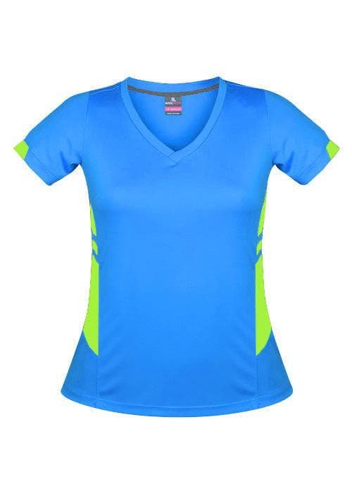 Ladies Tasman Tee Cyan/Neon Green