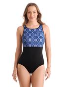 Shape Solver SPORT Shape Solver Sport Women's Modern Mosaic Binded Highneck One Piece Swimsuit
